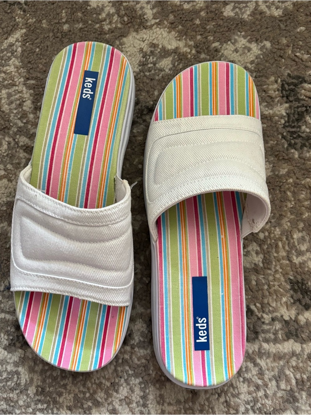 Keds Womens White Cotton Beach Travel Comfort Slide Sandals Size 9.6 - Picture 2 of 13